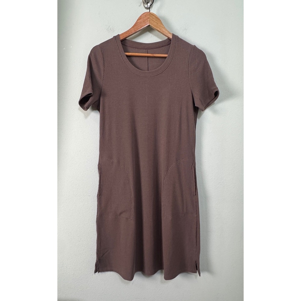 Woolx Harlowe Ribbed Merino Wool Travel Dress Brown Size Medium Pockets NEW